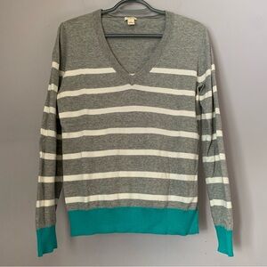 J.Crew Striped V Neck Cotton Sweater Size Medium Ladies